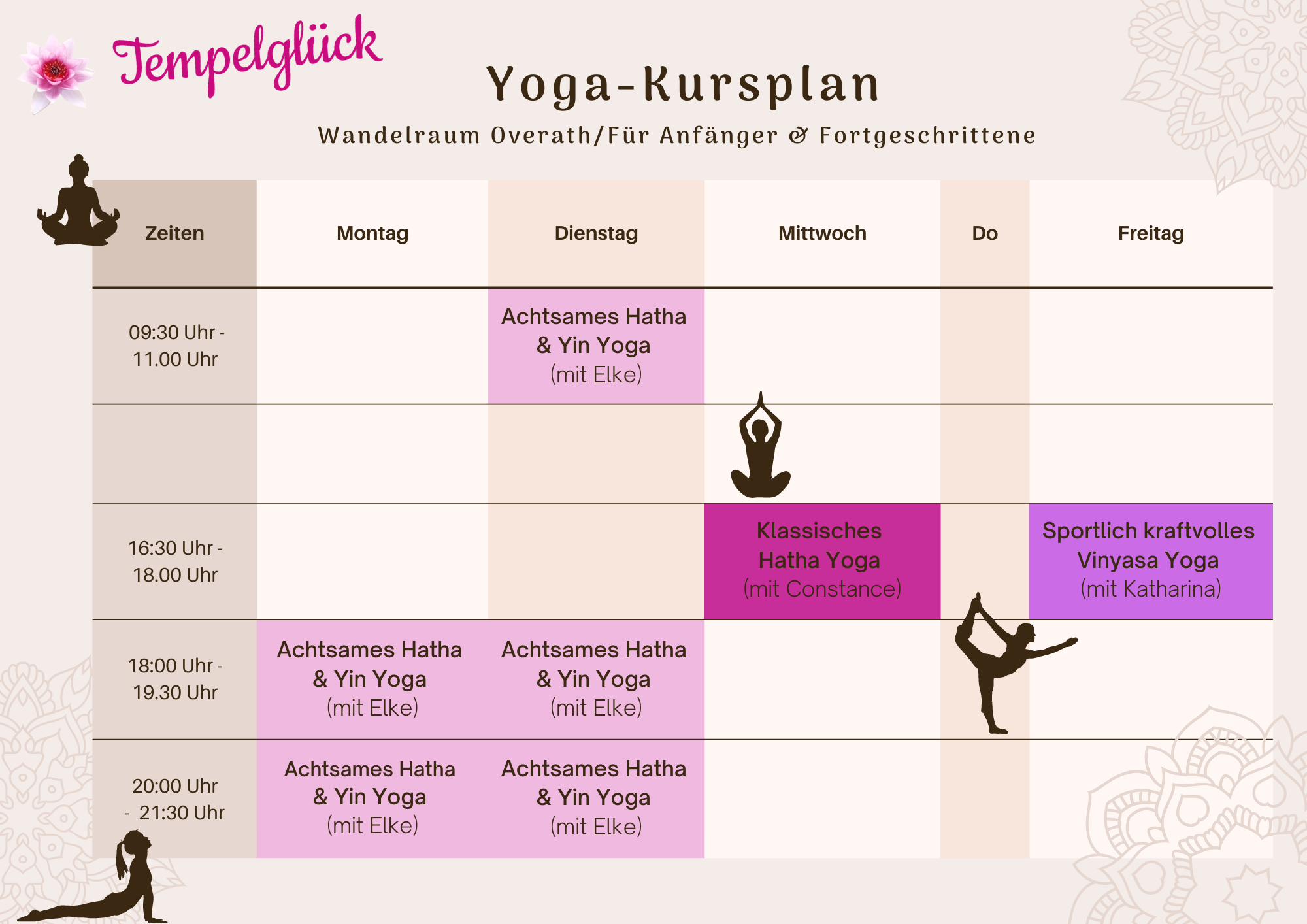 Yoga-Kursplan Tempelglueck Wandelraum