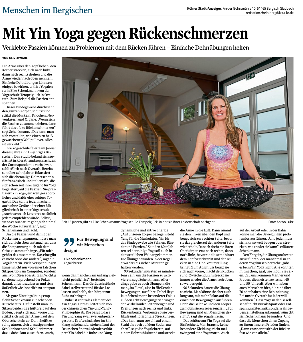 2 Artikel Yogaschule Tempelglück - Elke Schenkmann - Koelner Stadtanzeiger, 25.02.2025-S.28